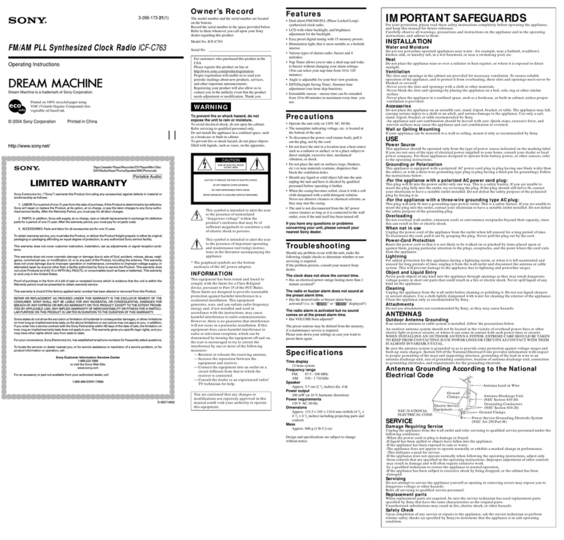 Sony Walkman ICF-C763 operating instructions