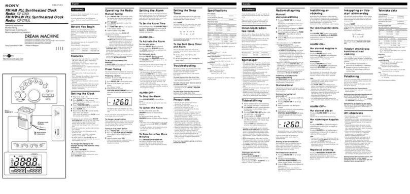Sony DREAM MACHINE ICF-C793 operating instructions