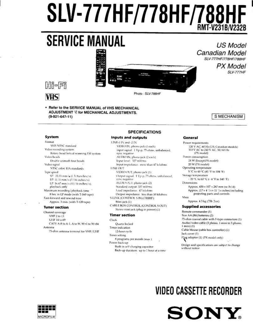 Sony SLV-777HF - Video Cassette Recorder User manual