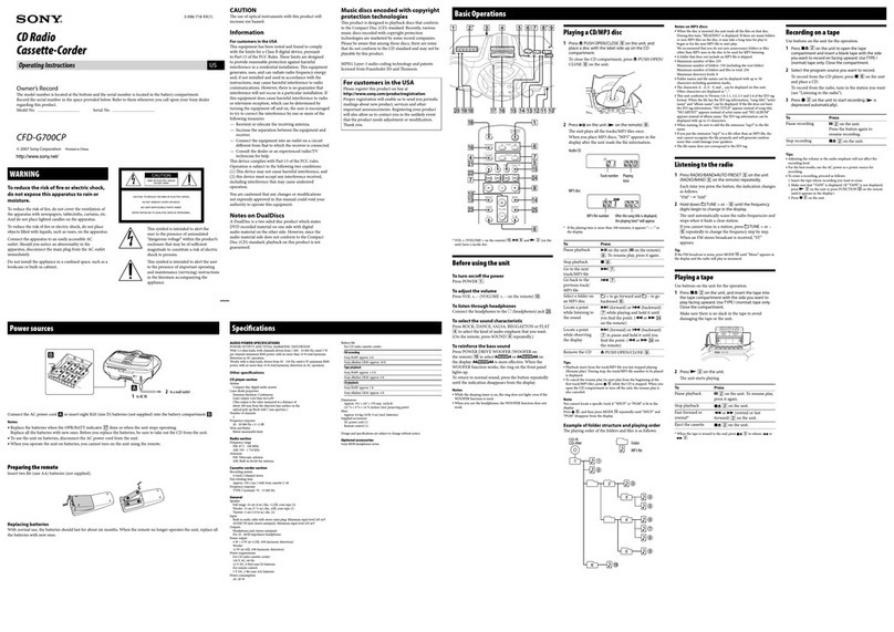 Sony CFDG700CP - Xplod Boombox User manual