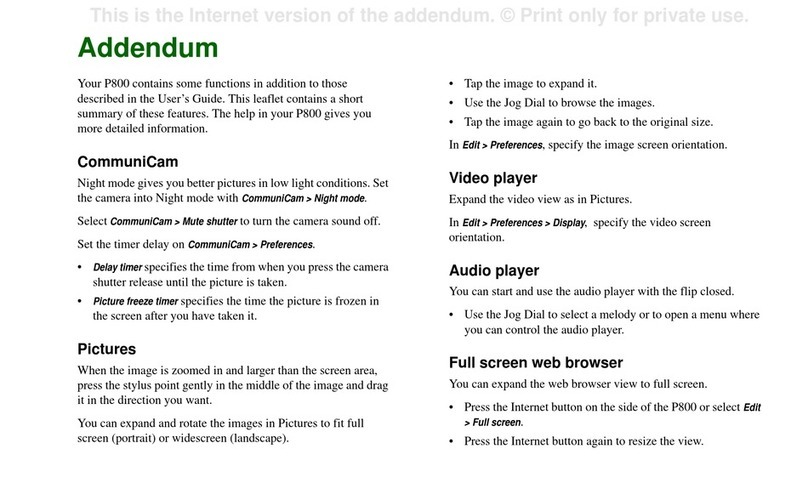 Sony Ericsson P800 Addendum to Users Guide