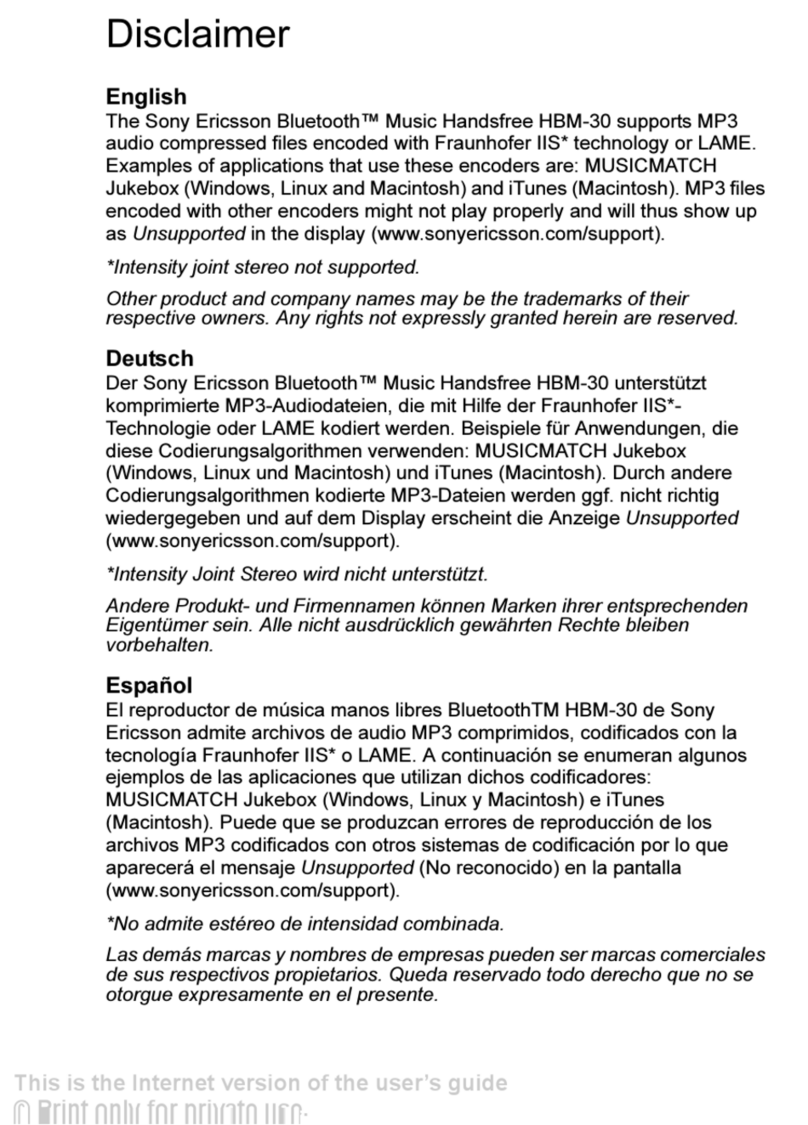 Sony Ericsson HBM-30 Instruction Manual