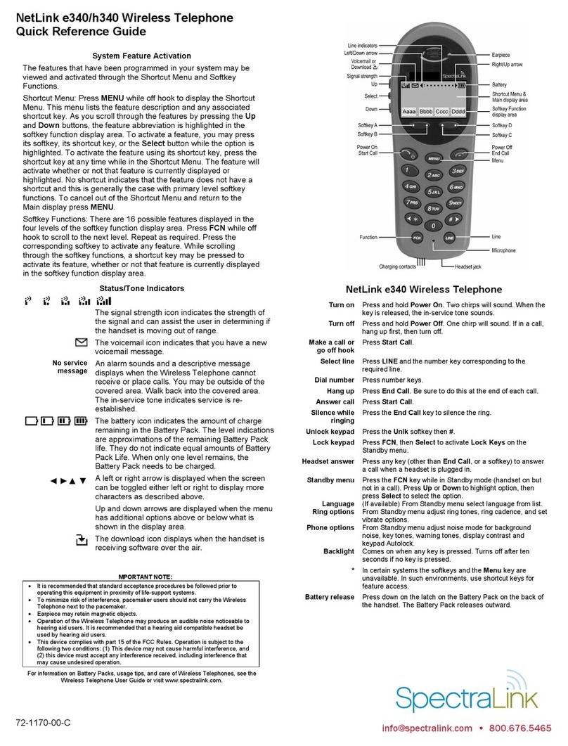 SpectraLink NetLink e340 Quick reference guide