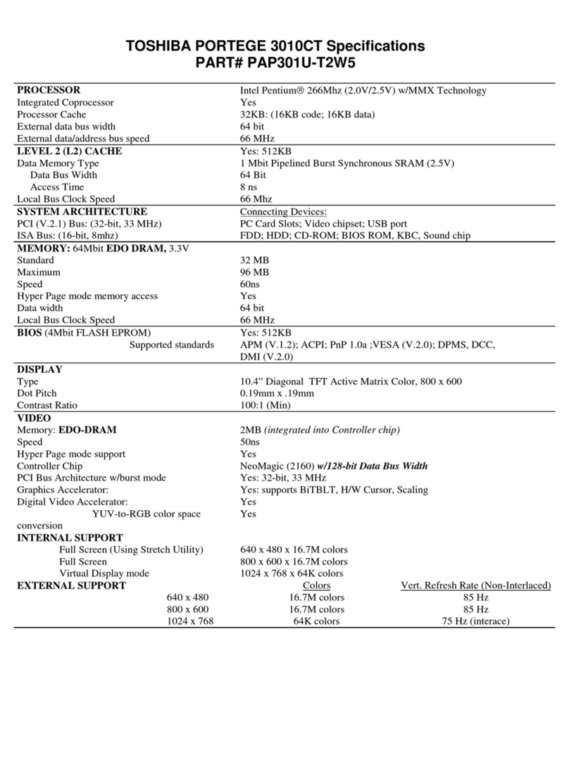 Toshiba Portege 3010CT Specifications