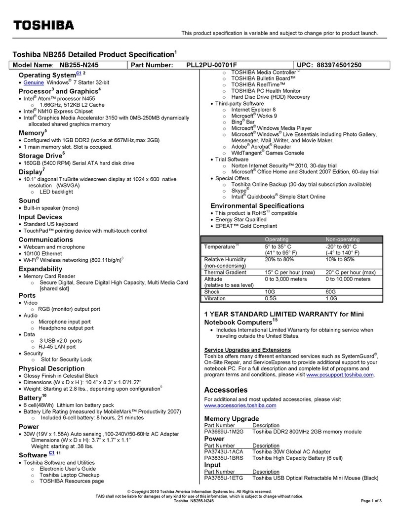 Toshiba NB255-N245 Specifications