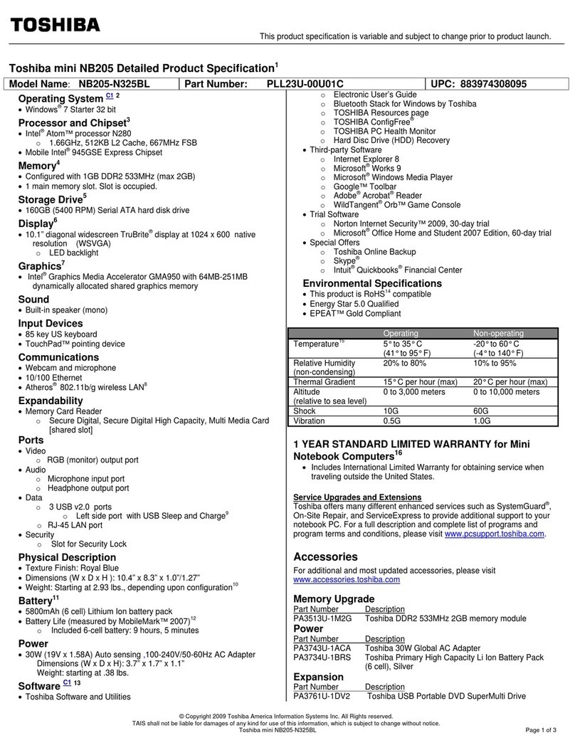Toshiba NB205-N325 Specifications