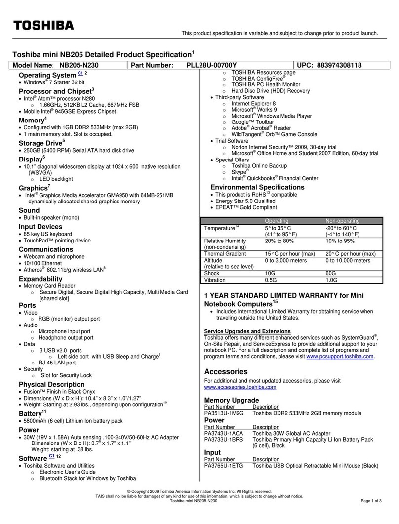 Toshiba NB205-N230 Installation instructions