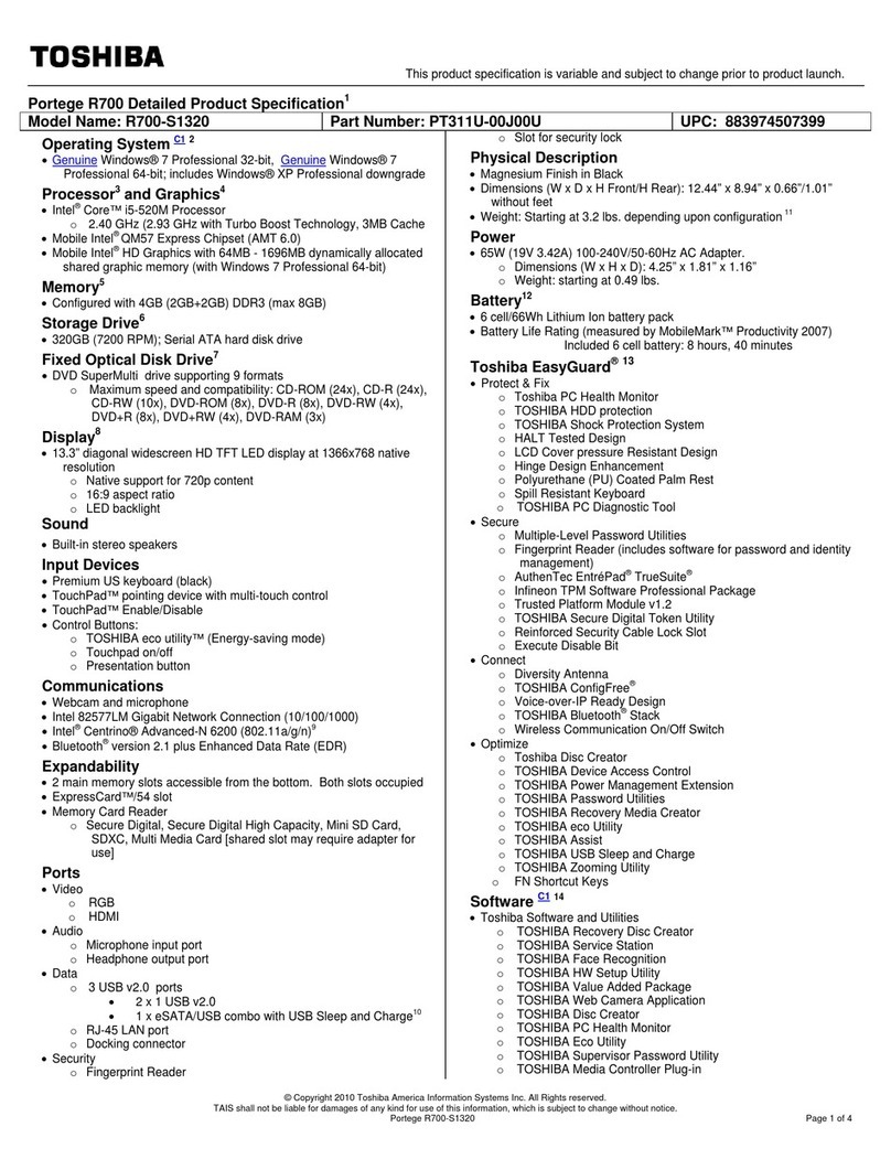Toshiba R700-S1320 User manual