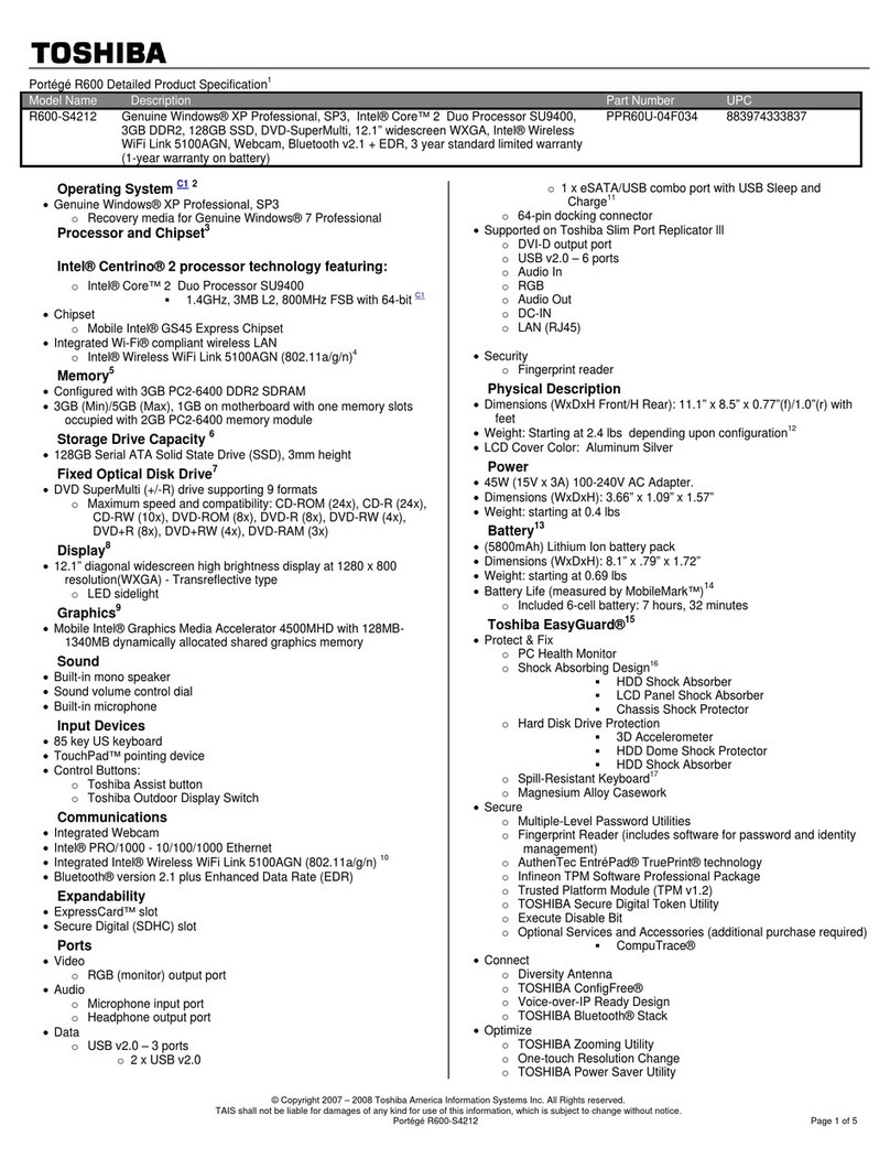 Toshiba Portege R600-S4212 User manual