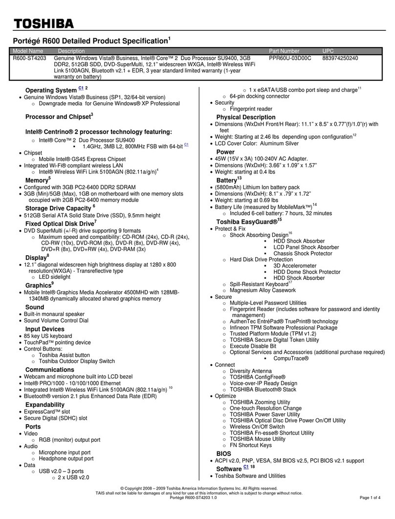 Toshiba Portege R600-ST4203 User manual