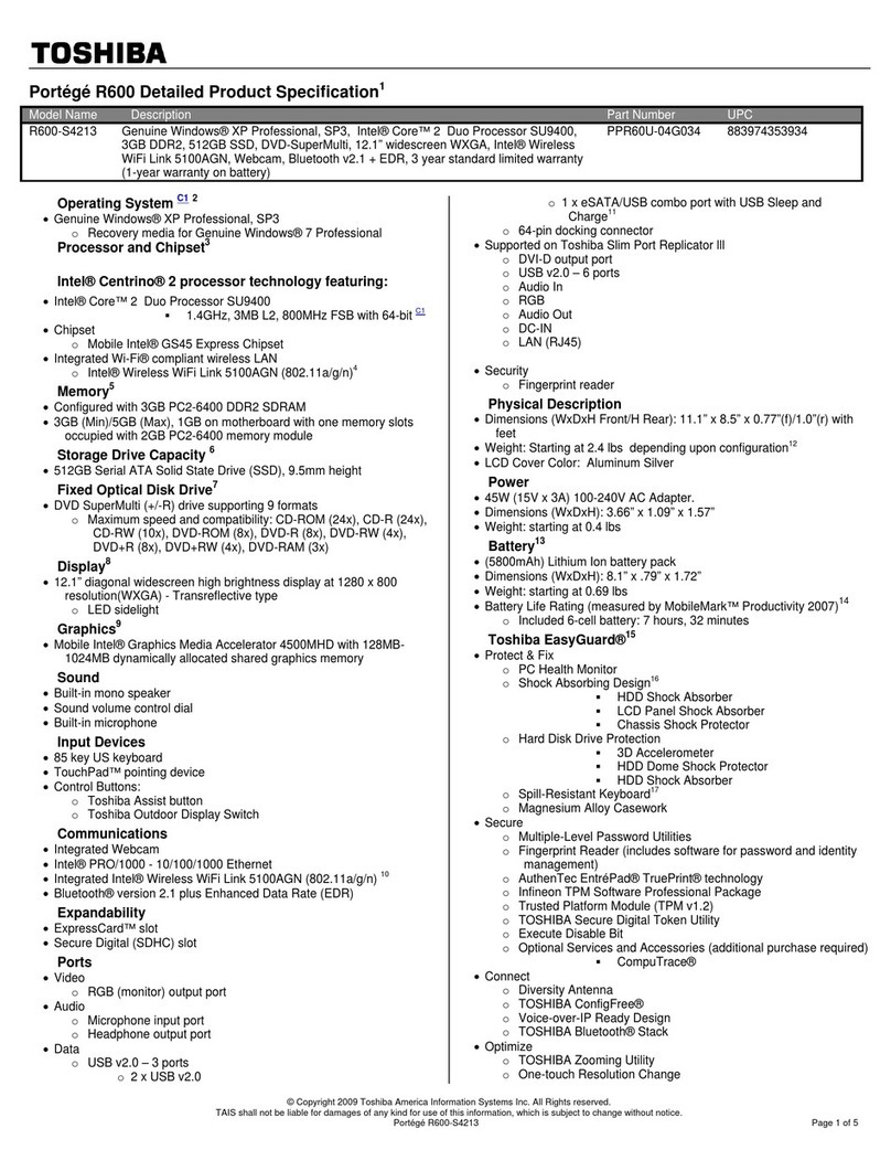 Toshiba Portege R600-S4213 User manual