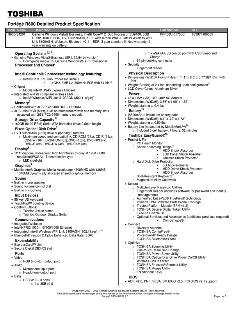 Toshiba R600-S4201 User manual