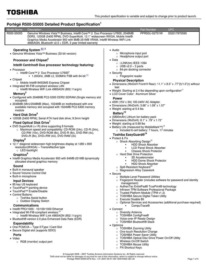 Toshiba R500-S5005 User manual