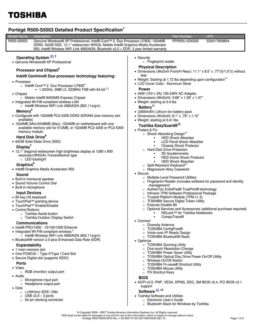 Toshiba R500-S5003 User manual