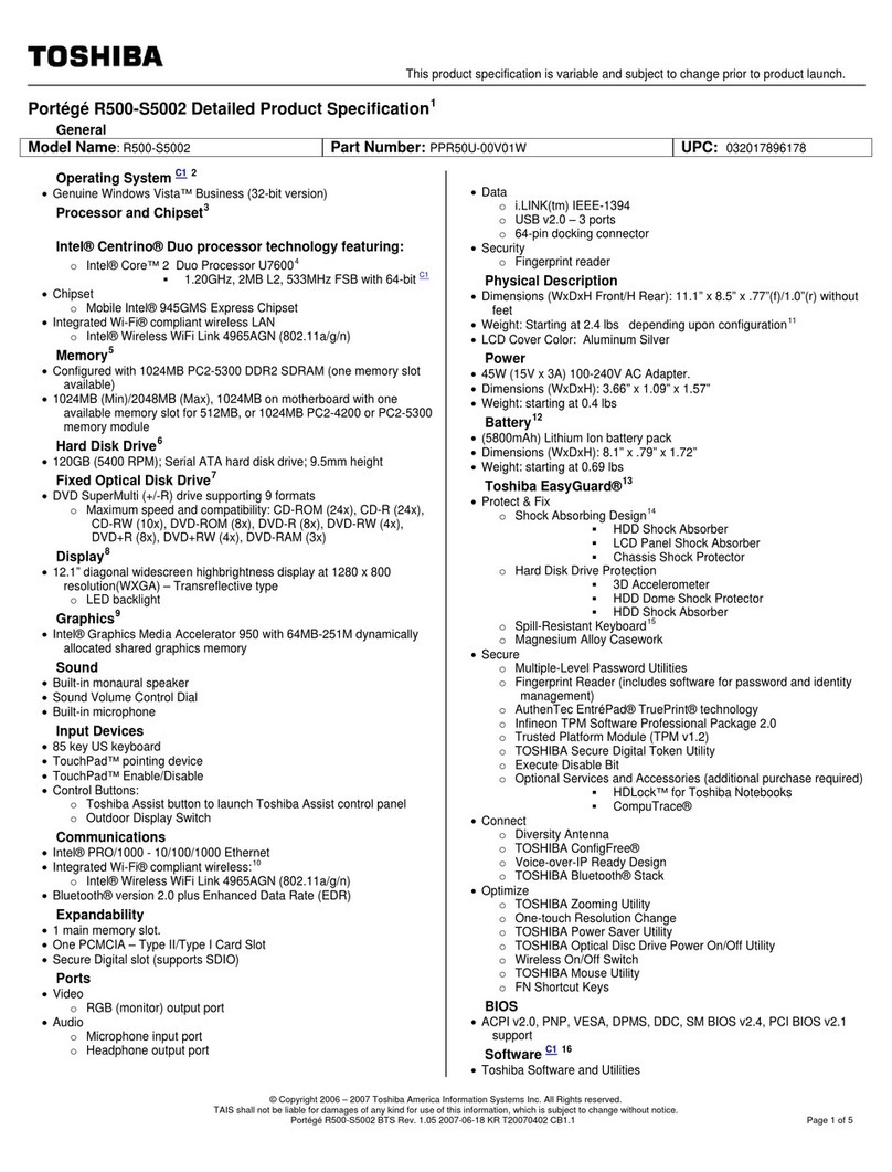 Toshiba R500-S5002 User manual