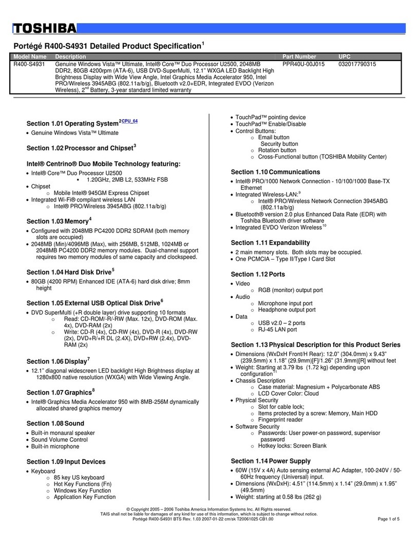 Toshiba R400-S4931 User manual