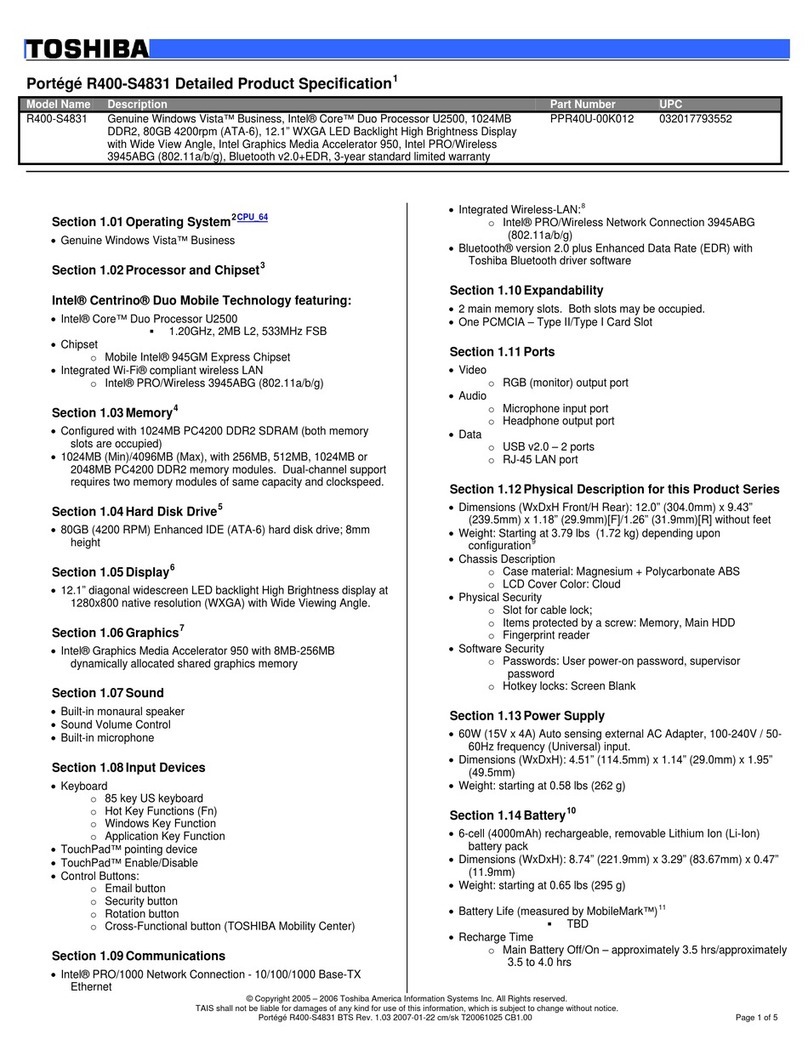 Toshiba R400-S4831 User manual