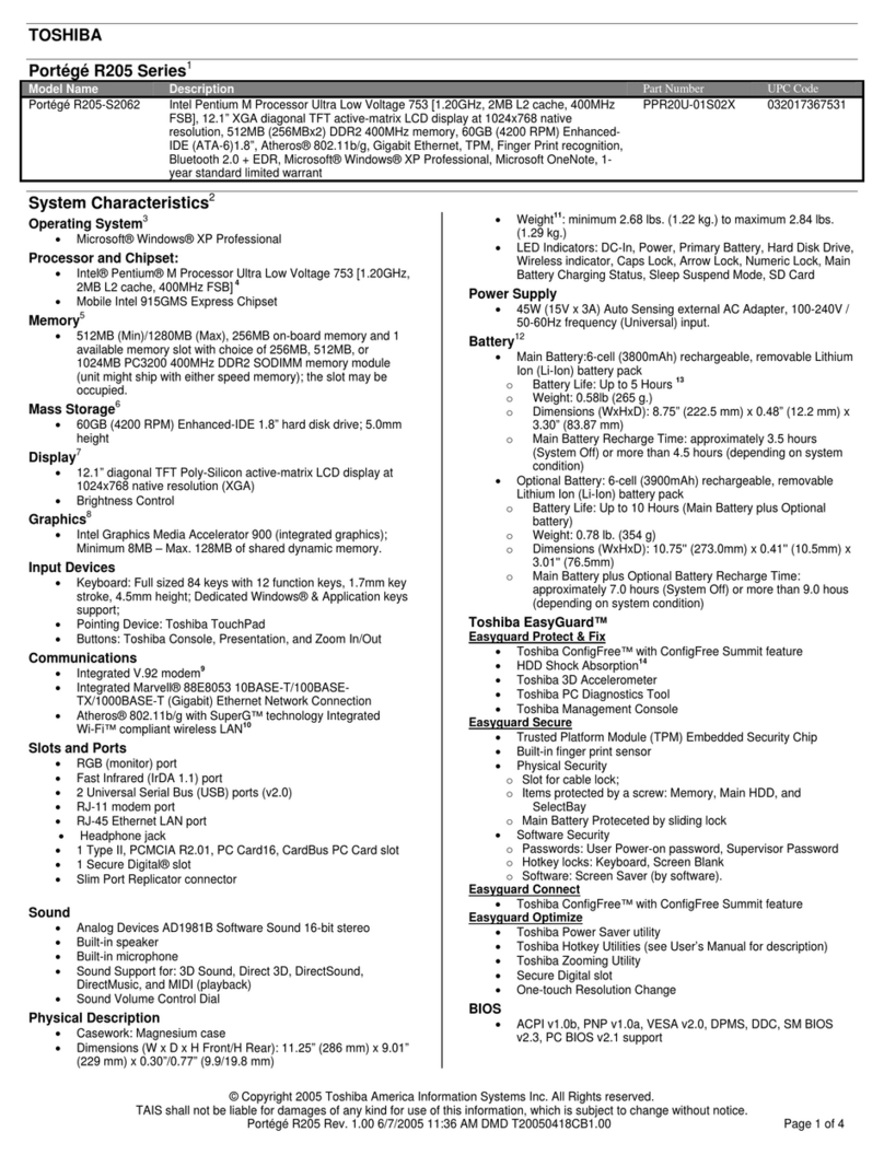 Toshiba R205-S2062 User manual Toshiba R205-S2062 User manual