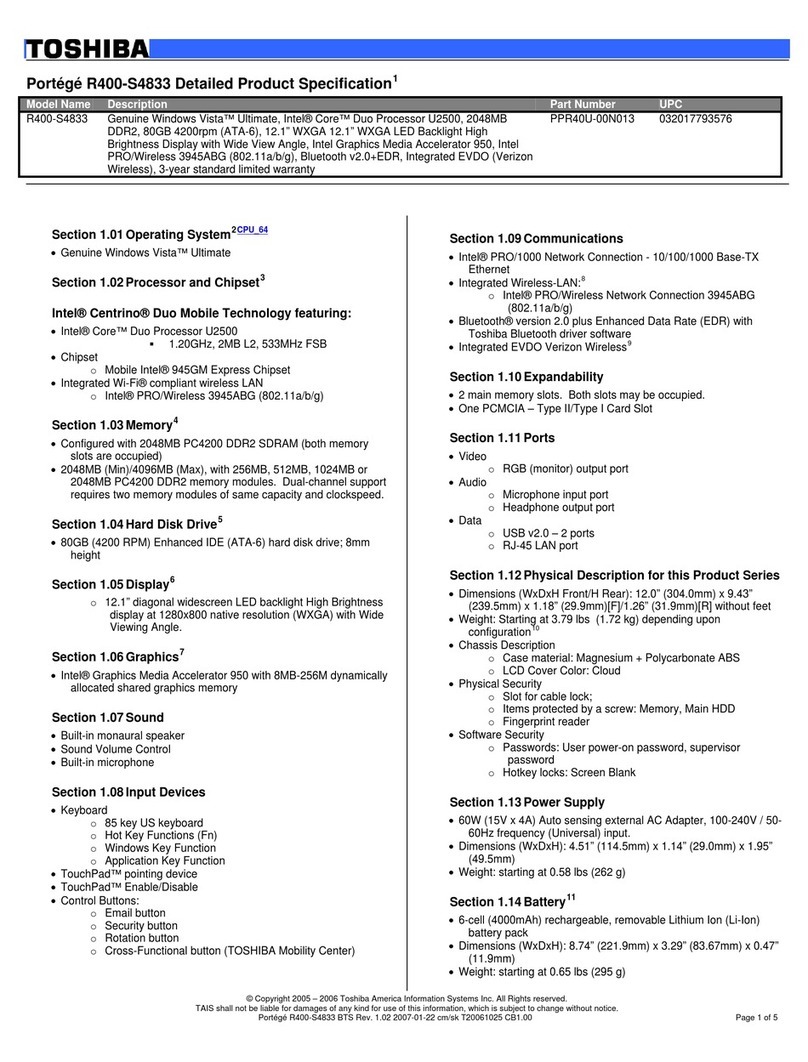 Toshiba R400-S4833 User manual