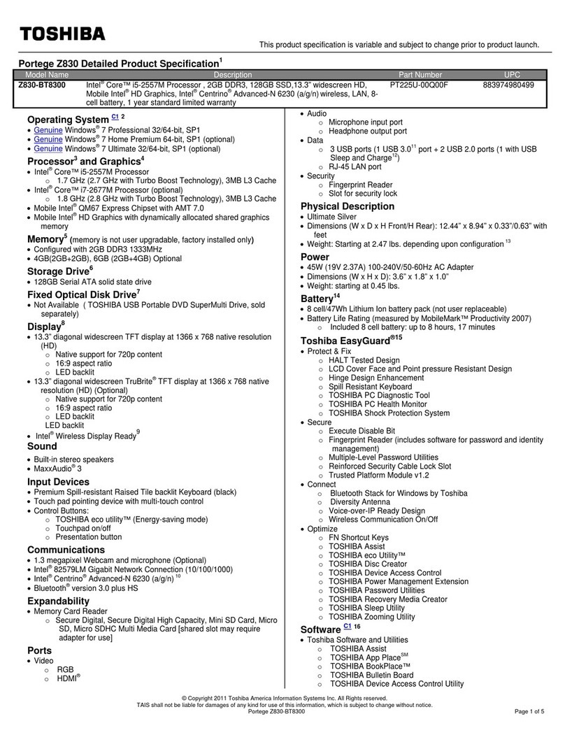 Toshiba Z830-BT8300 User manual Toshiba Z830-BT8300 User manual