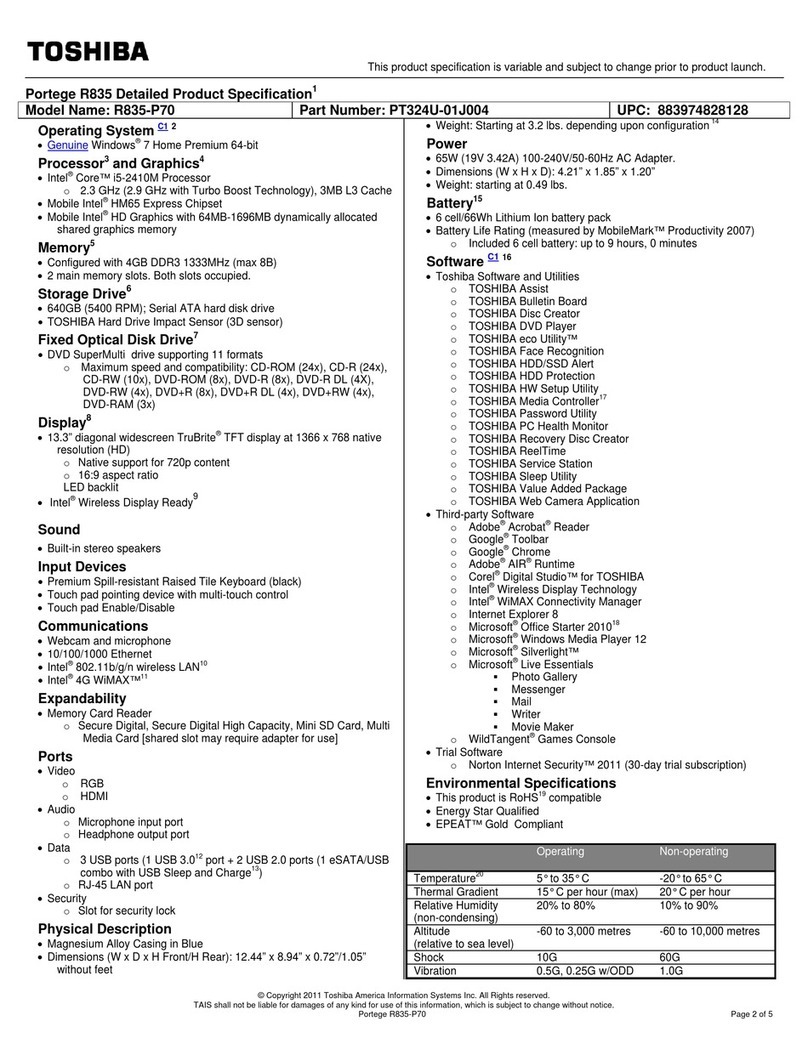 Toshiba R835-P70 Specifications