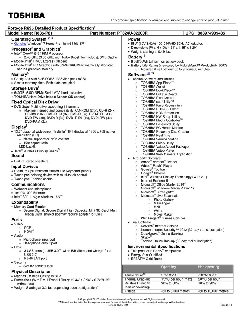Toshiba R835-P81 Specifications