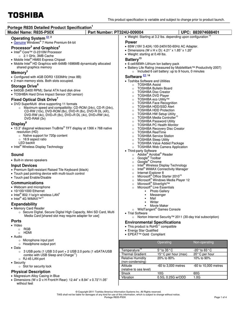 Toshiba Portege R835-P50 User manual
