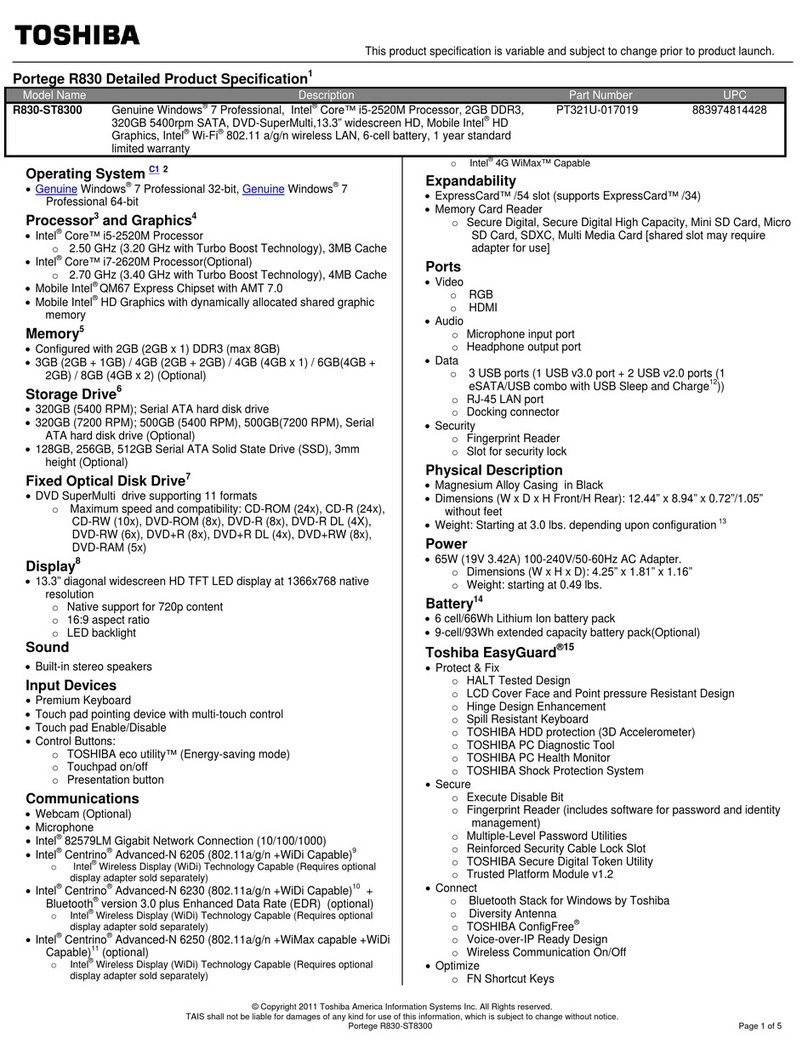 Toshiba R830-ST8300 Specifications
