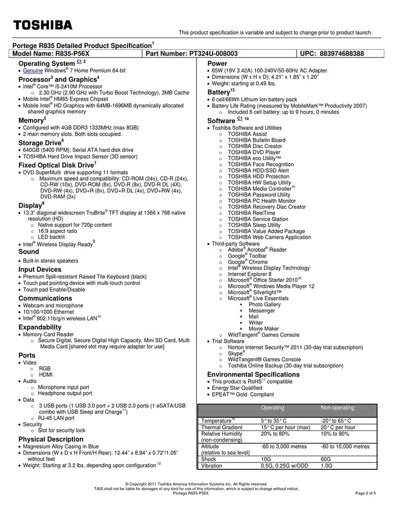 Toshiba Portege R835-P56 Specifications