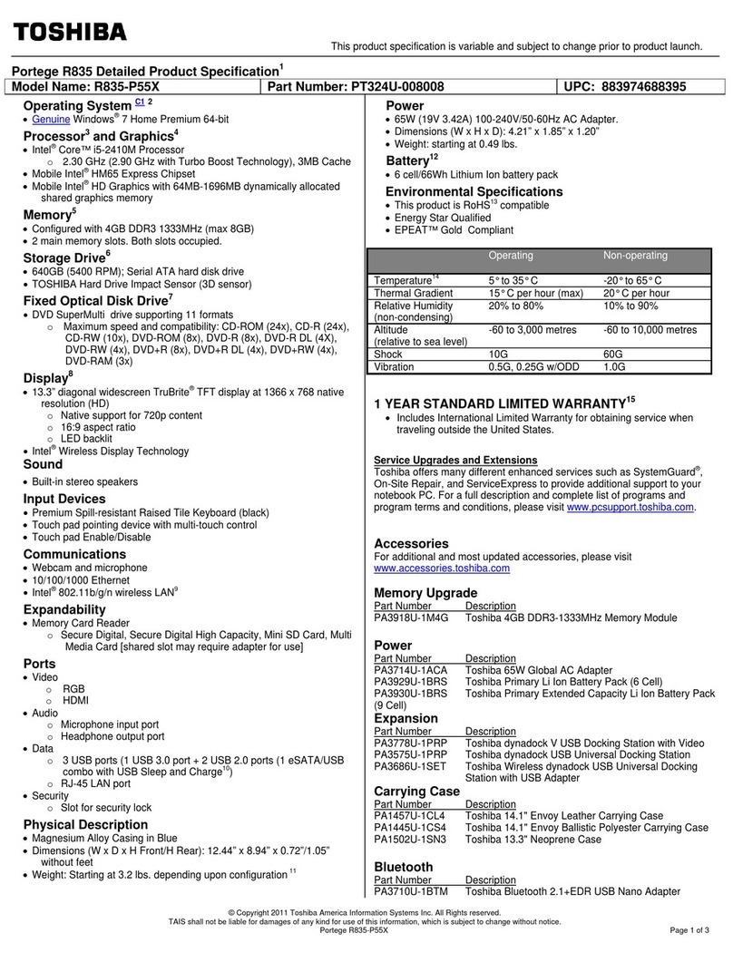 Toshiba Portege R835-P55 User manual