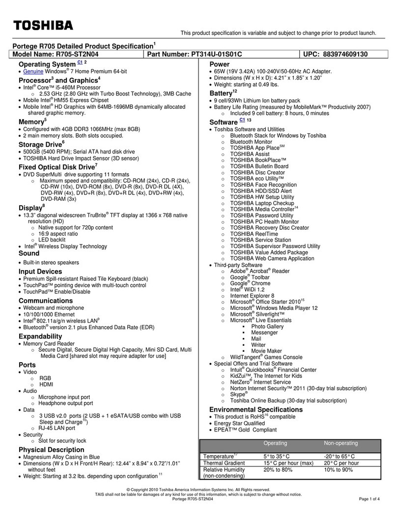 Toshiba R705-ST2N04 User manual