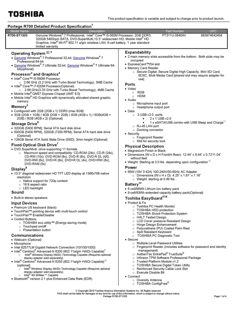 Toshiba R700-ST1303 User manual