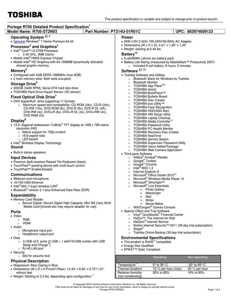 Toshiba R705-ST2N03 Specifications