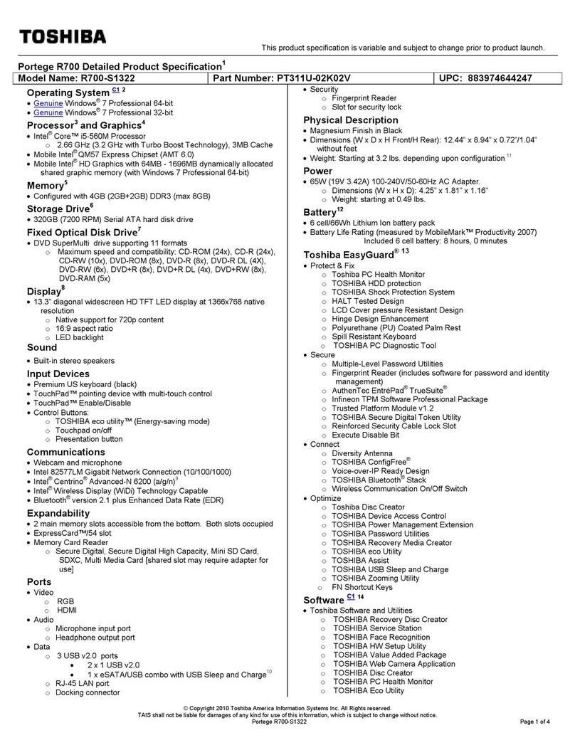 Toshiba R700-S1322 User manual