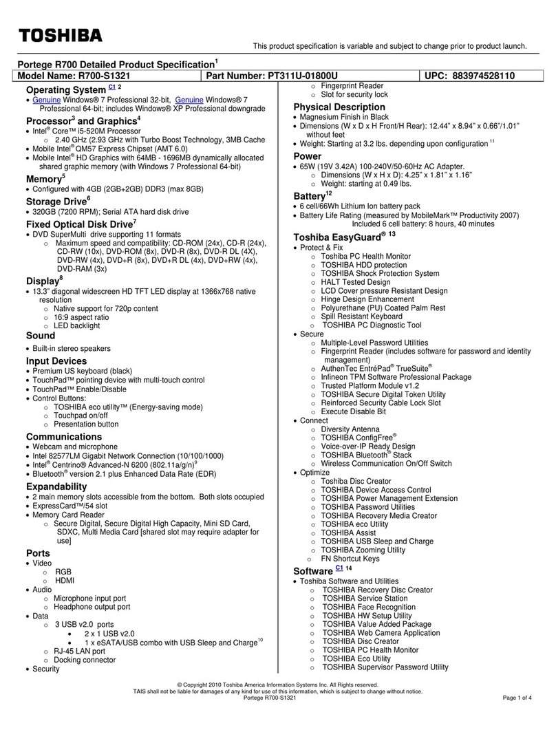 Toshiba R700-S1321 User manual