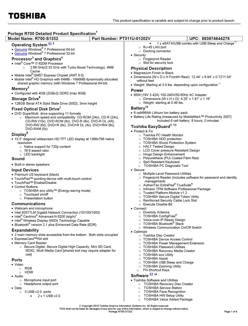 Toshiba R700-S1332 User manual