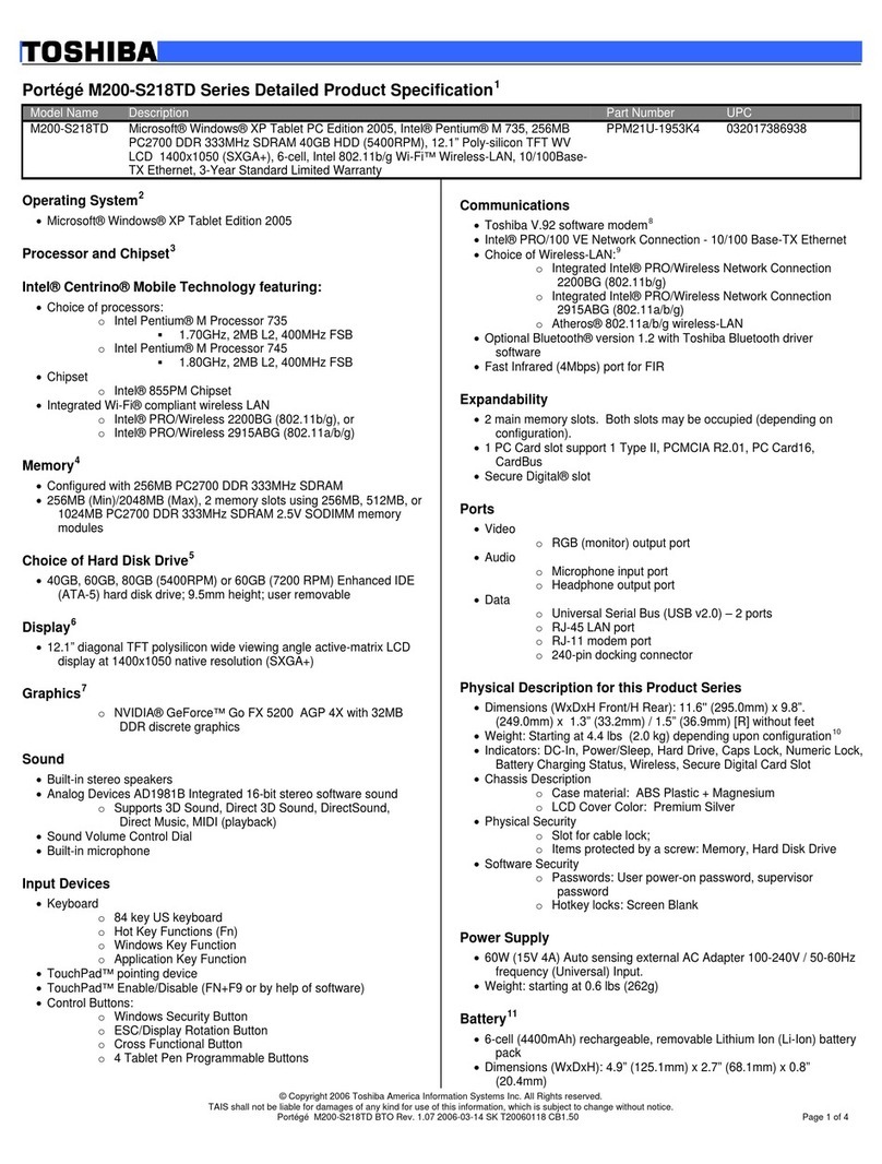 Toshiba Portege M200-S218TD User manual