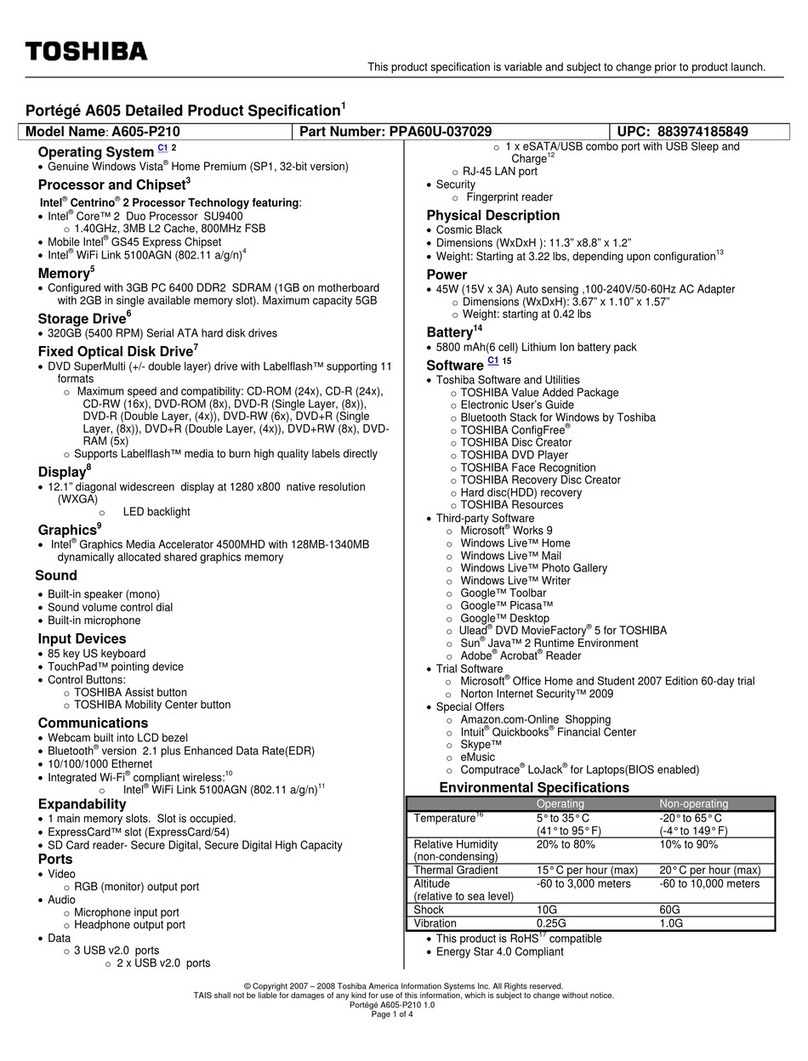 Toshiba Portege A605 User manual