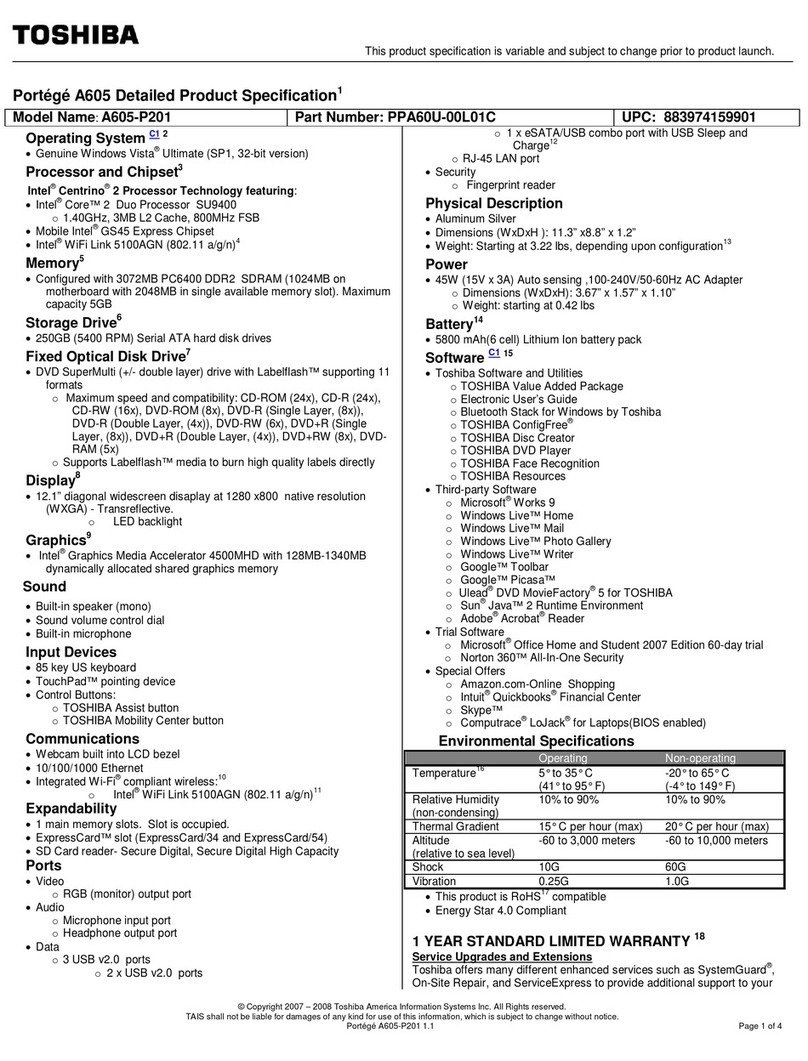 Toshiba A605-P201 User manual