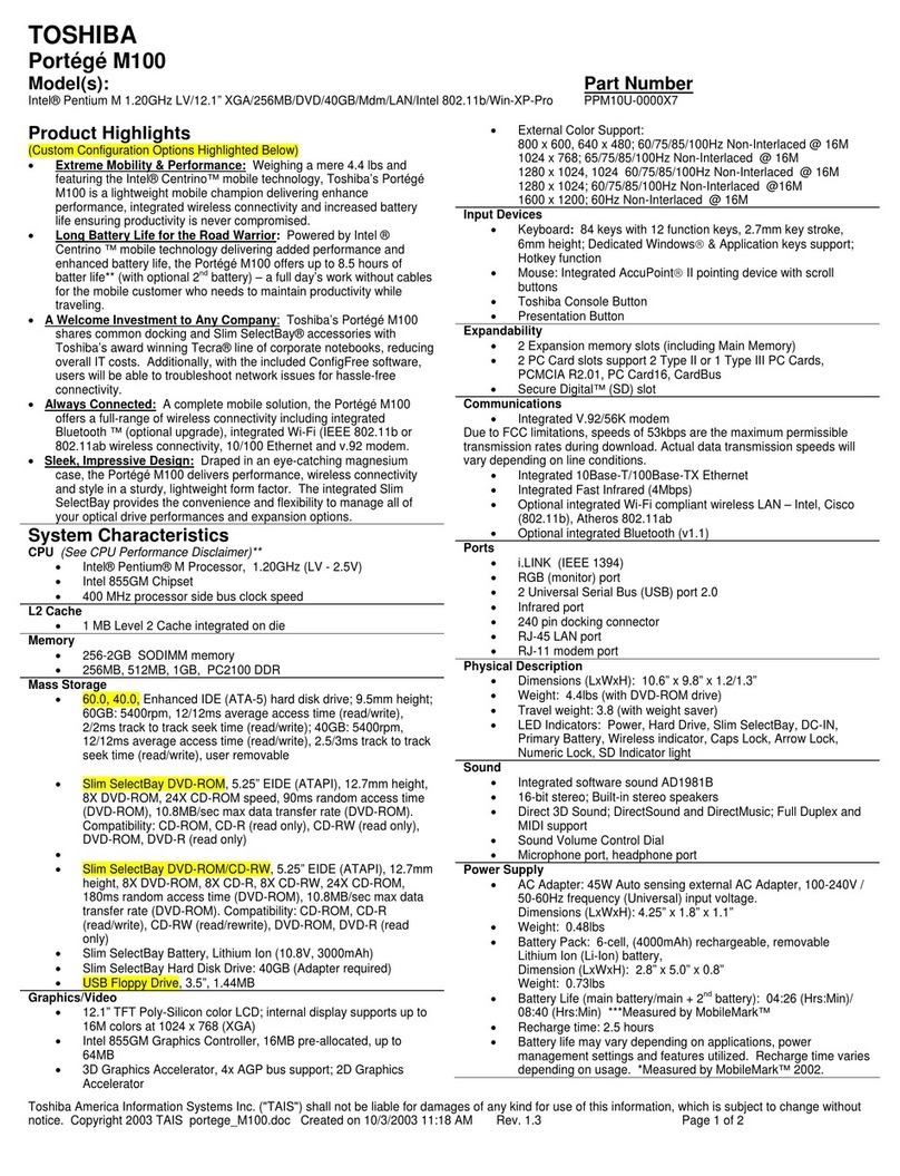 Toshiba Portege M100 User manual