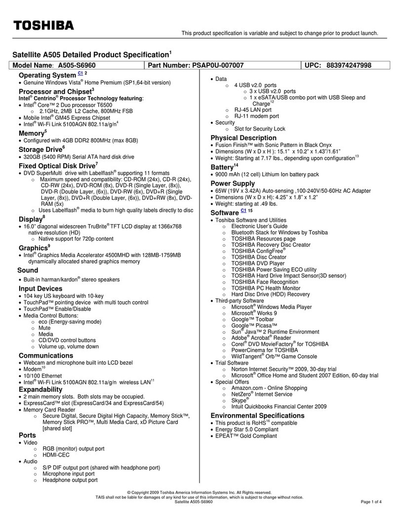 Toshiba A505-S6960 User manual