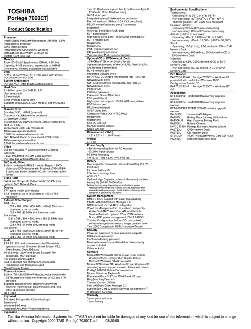 Toshiba Portege 7020CT User manual