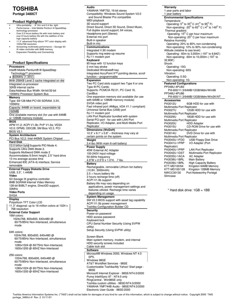 Toshiba Portege 3480CT Installation instructions