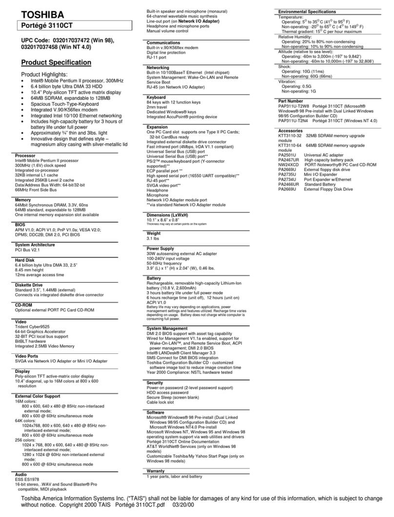 Toshiba Portege 3110CT User manual