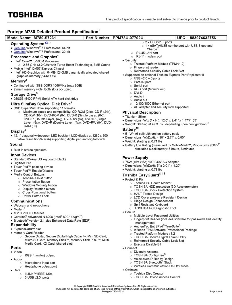 Toshiba M780-S7231 User manual