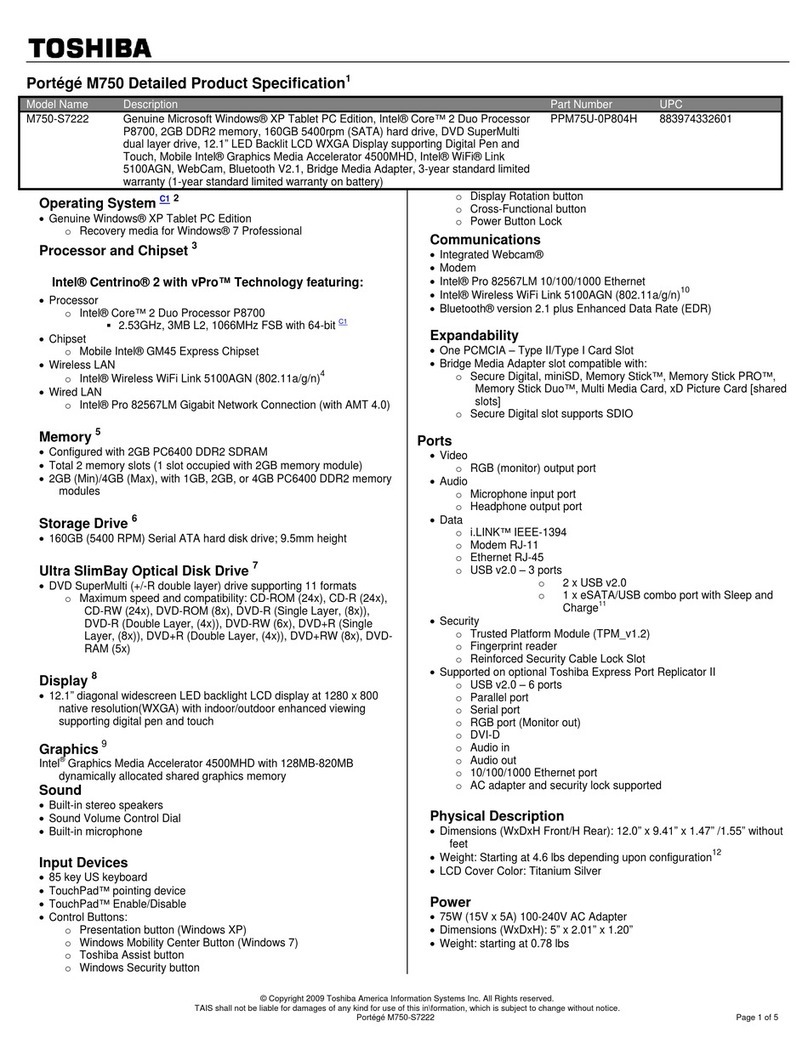 Toshiba M750-S7222 User manual