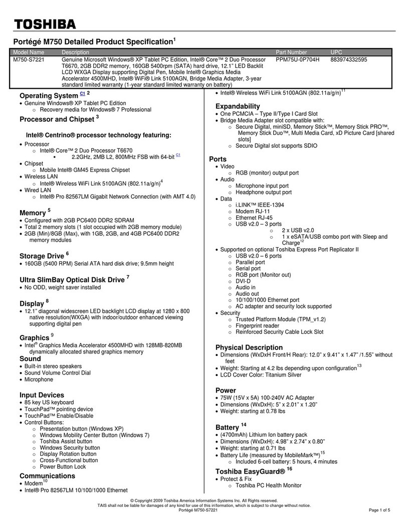 Toshiba M750-S7221 User manual