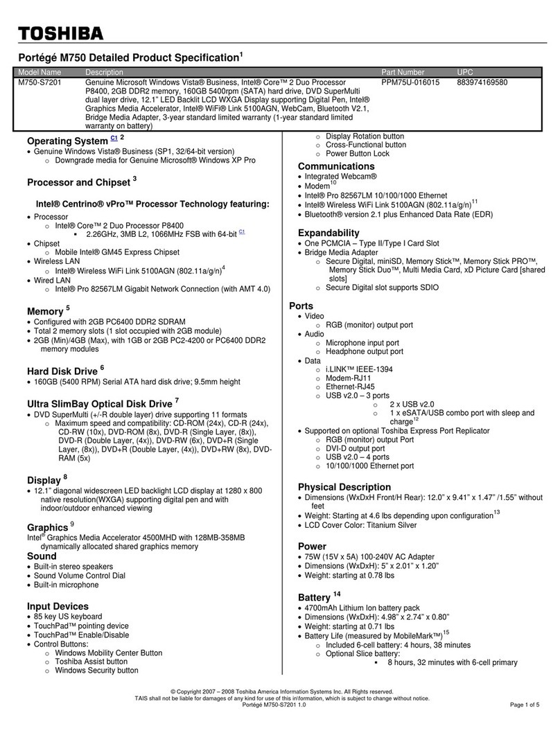 Toshiba M750-S7201 User manual