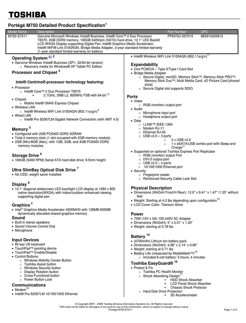 Toshiba M750-S7211 User manual