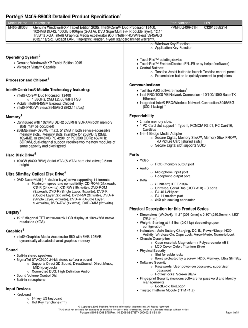 Toshiba M405-S8003 User manual